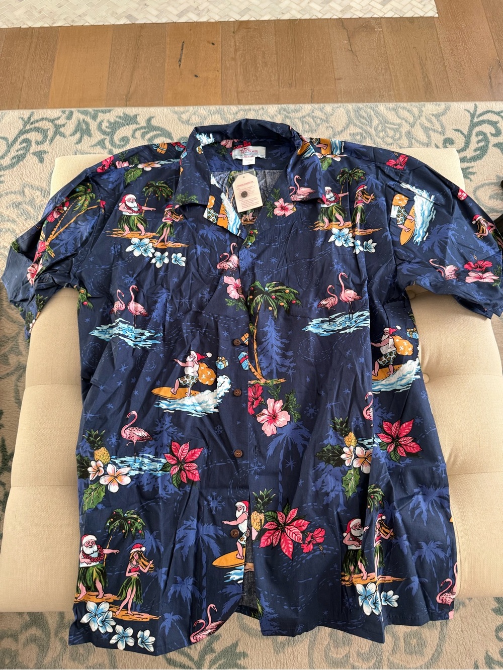 Island Holiday Men's Navy Tropical Print Hawaiian Shirt